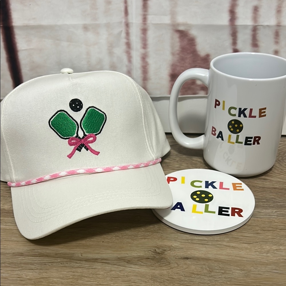 White Pickleball Cap with Pink Ribbon